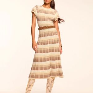 Ramy Brook Rachel Plaid Knit Flutter Sleeve Midi Dress